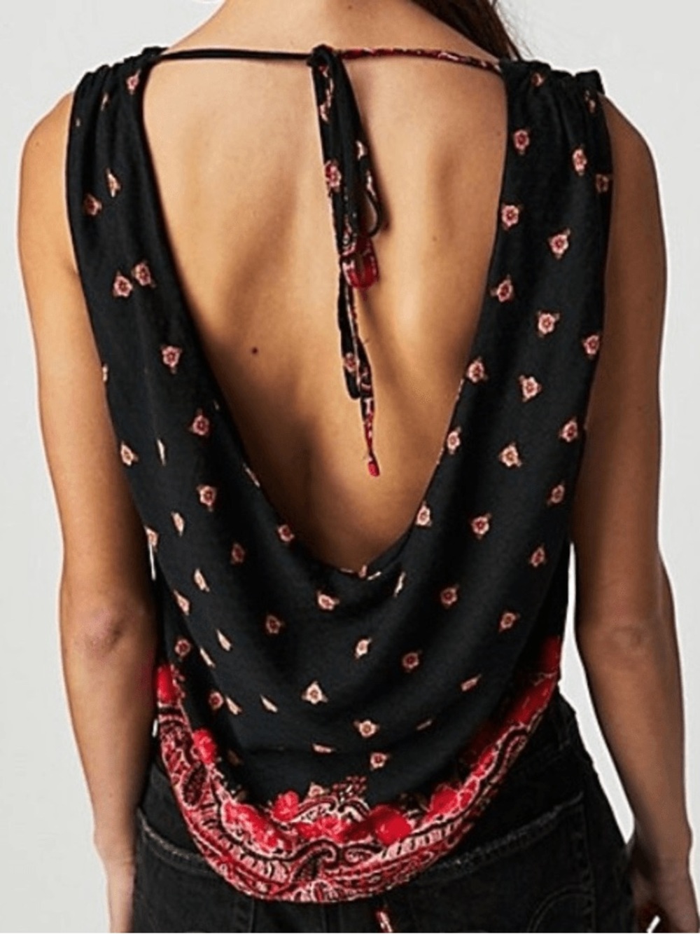 Free People “Silas Print Cowl Neck Open Back Tank”